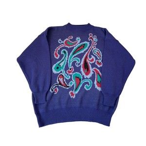 Vtg Harrington Park Knit Sweater Women Sz 48 XXL Navy Blue Colorful Design